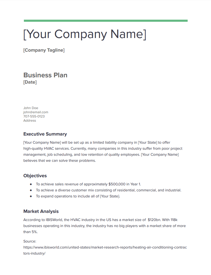 air conditioning business plan pdf