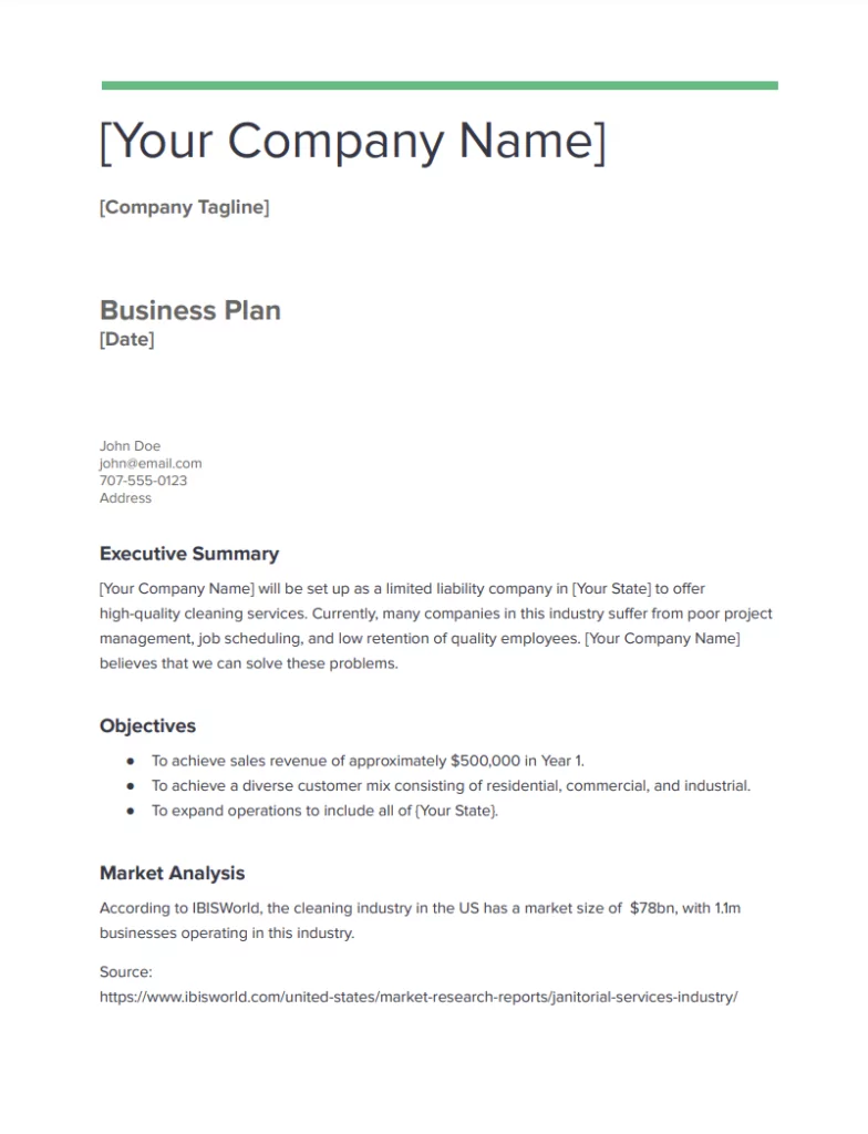 cleaning company business plan south africa